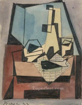  cubist - Glass bottle fish on a newspaper 1922 cubist Pablo Picasso
